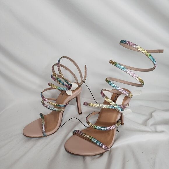 6W Wide Width Rainbow Rhinestone Heel 4" Spiral Lace Up Embellish Torrid Sparkly - Picture 2 of 12
